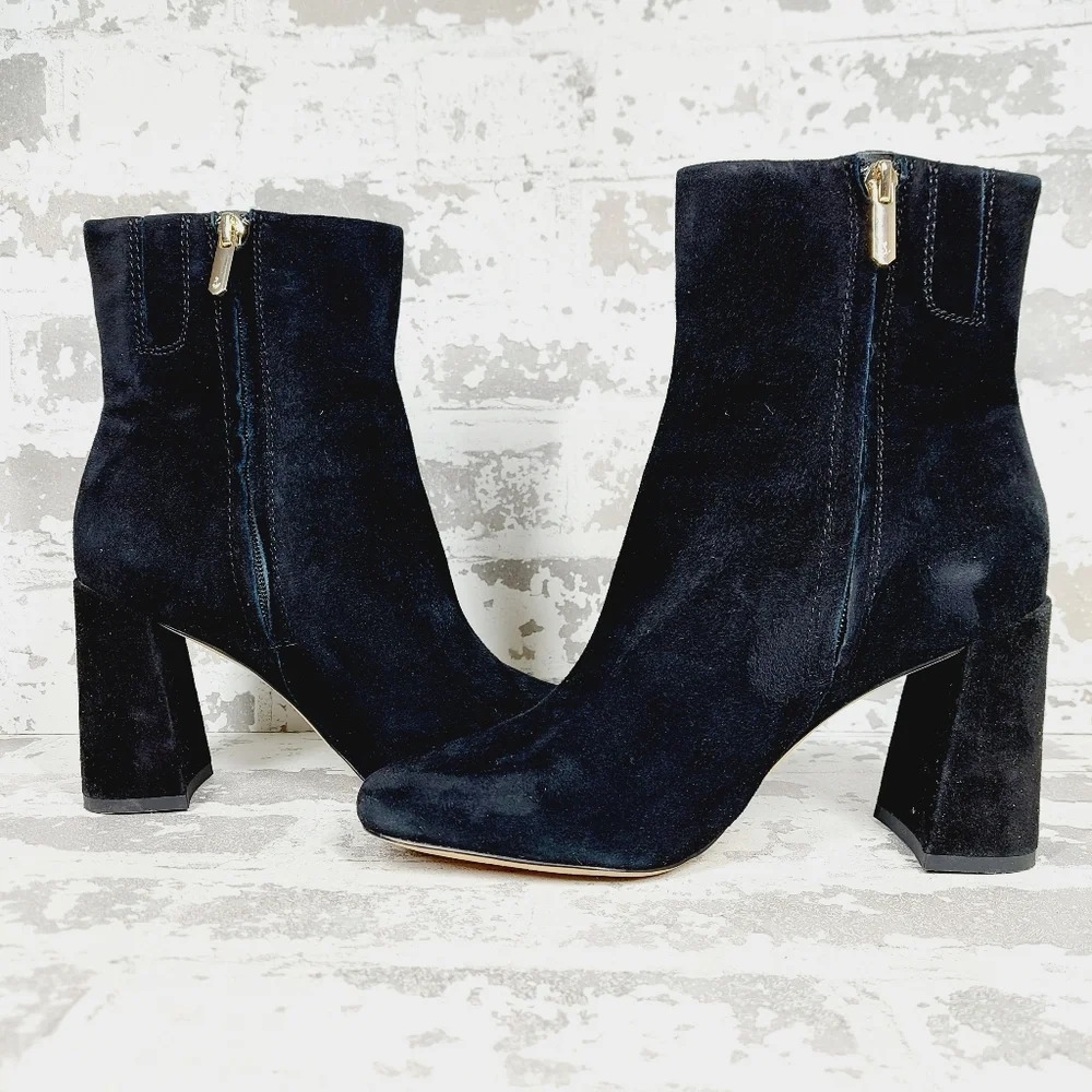 Sam Edelman Codie Black Suede Leather Block Heel Ankle Boots M372 - Picture 5 of 12